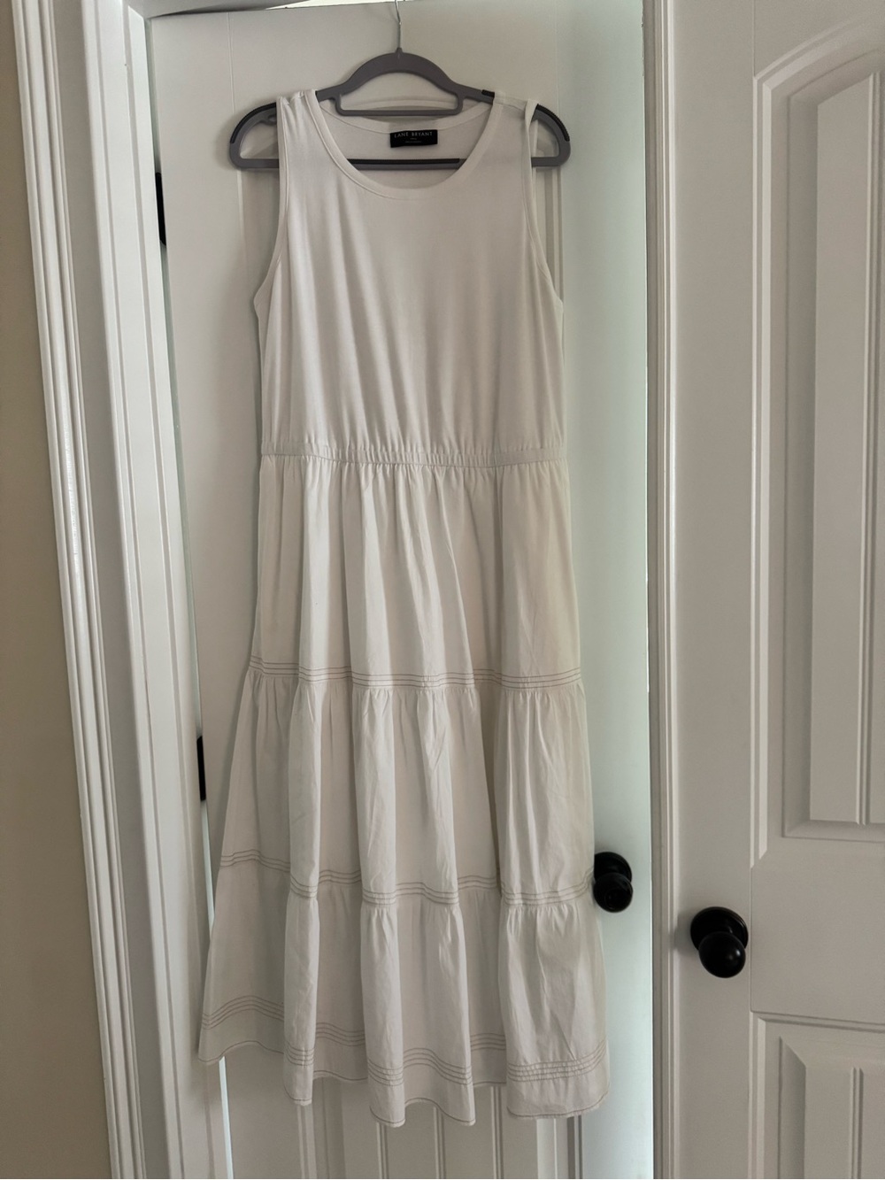 Lane Bryant White Tiered Maxi Dress 14/16 Sleeveless Pockets